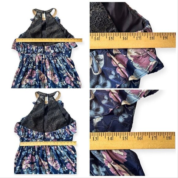 Marchesa Notte Blue Floral Halter Maxi Dress, Size 12 - Picture 16 of 16